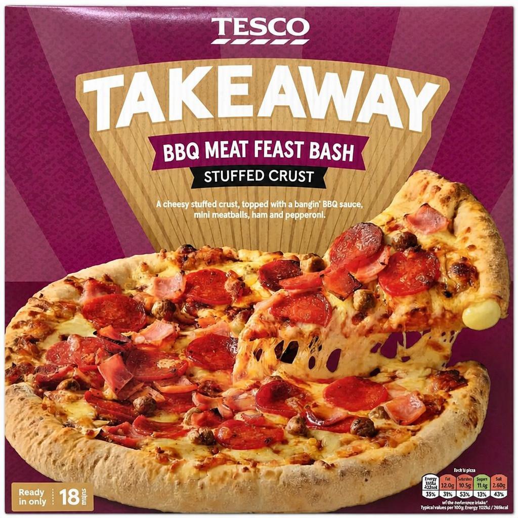 Tesco Takeaway BBQ Meat Feast Cheese Stuffed Crust Pizza 475g