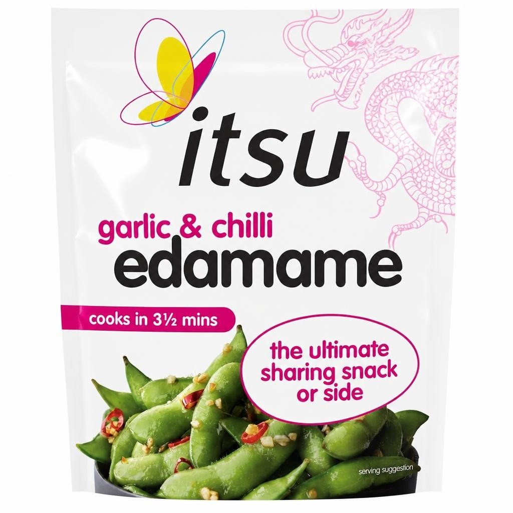 itsu garlic & chilli tumbled edamame 300g