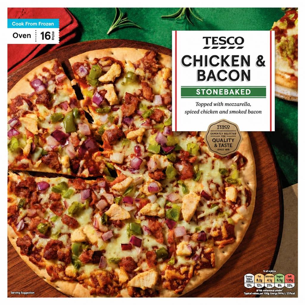 Tesco Stonebaked BBQ Chicken and Bacon Pizza 335g