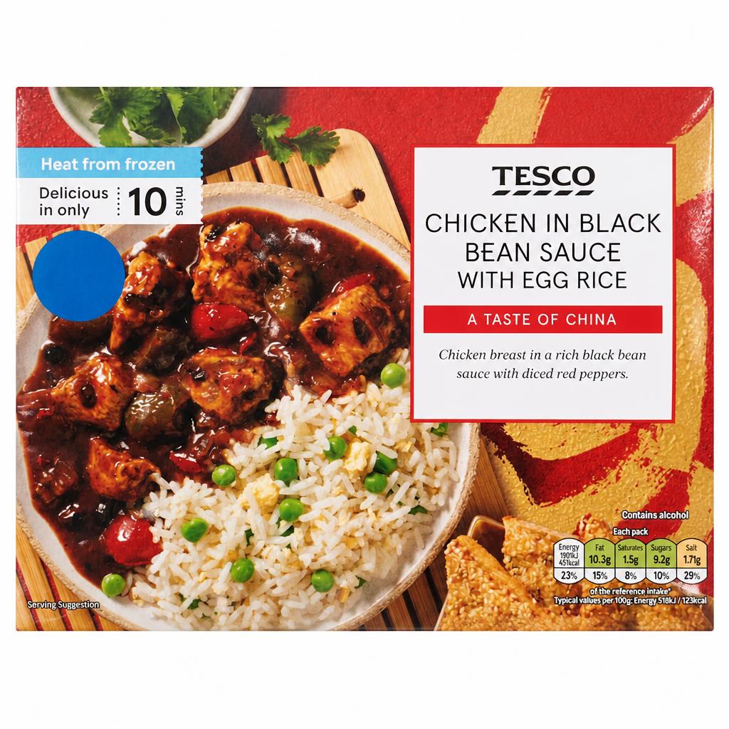 Tesco Chicken in black bean sauce & egg rice 400g