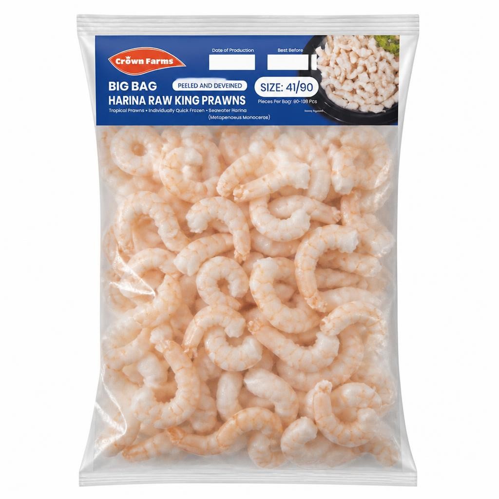 Crown Farms Big Bag Harina Raw King Prawns Size 41/90 1kg