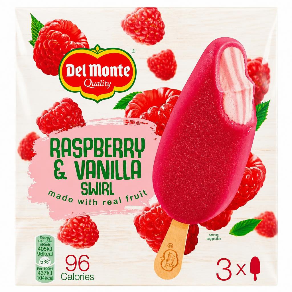 Del Monte Raspberry & Vanilla Swirl Ice Cream Sticks 3x90ml