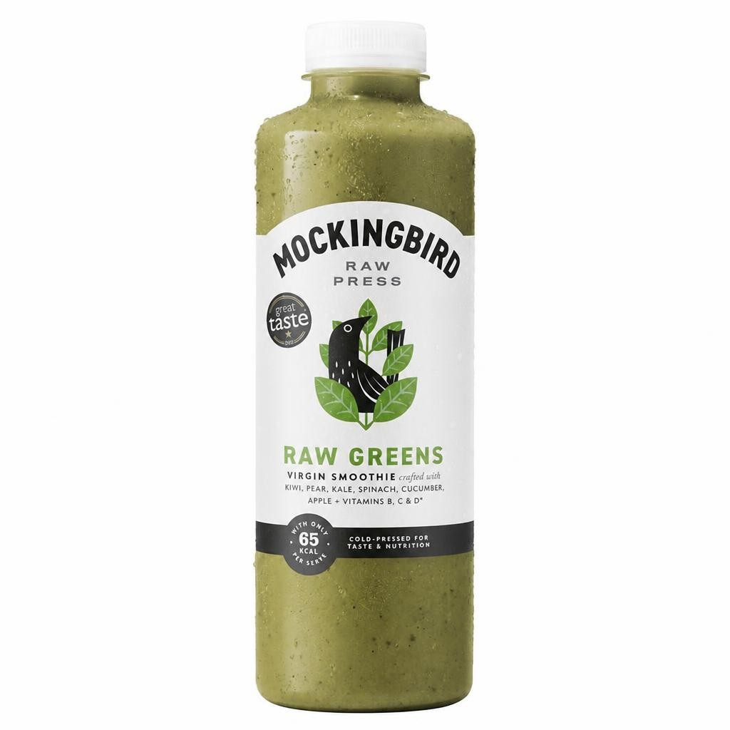 Mockingbird Raw Greens, Kiwi, Spinach, Pear, Banana Smoothie with Vitamins 750ml