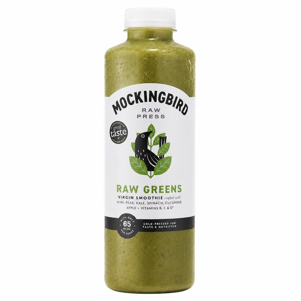 Mockingbird Raw Greens, Kiwi, Spinach, Pear, Banana Smoothie with Vitamins 750ml