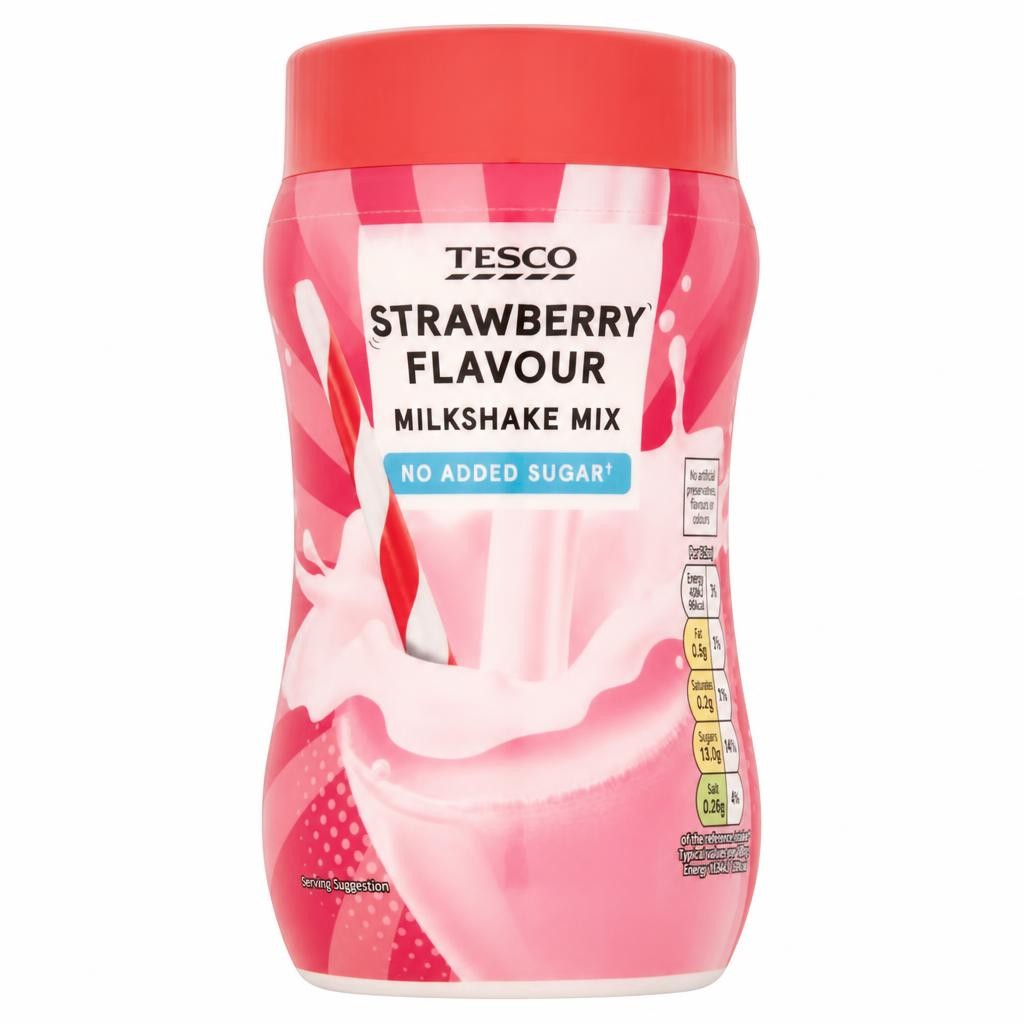 Tesco No Added Sugar Strawberry Flavoured Milkshake Mix 300G