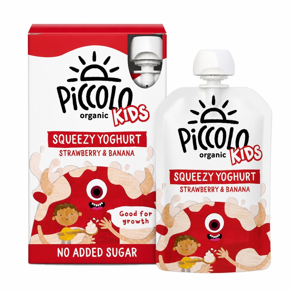 Piccolo Organic Kids Squeezy Yoghurt - Strawberry & Banana 4x100g