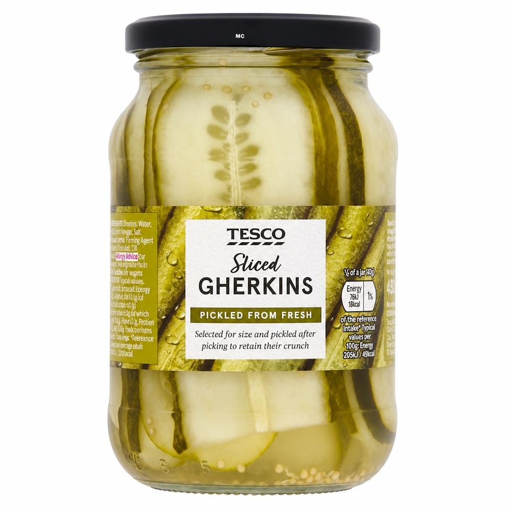 Tesco Sliced Gherkins 480G