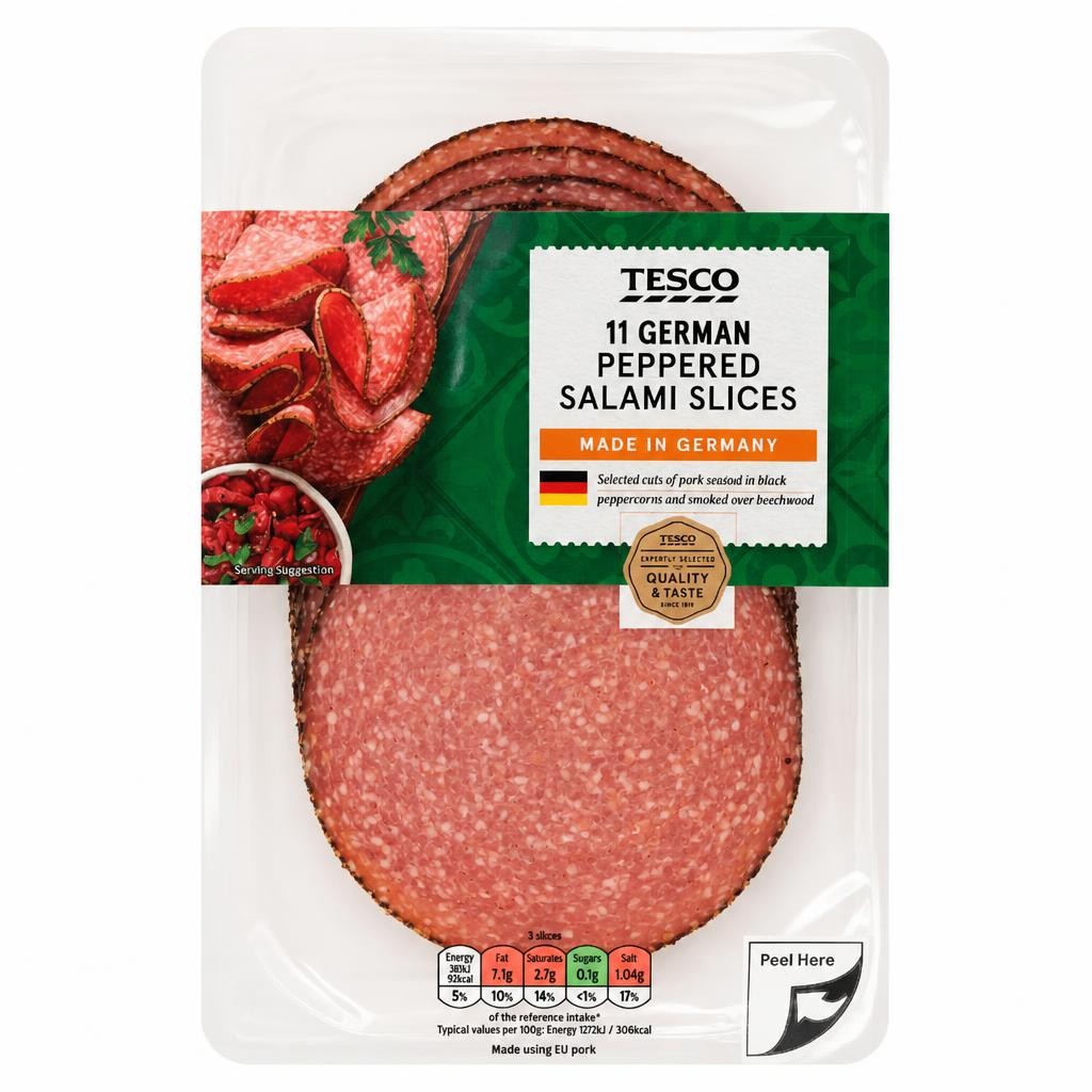 Tesco German Style Peppered Salami Slices 11 Pack 110g