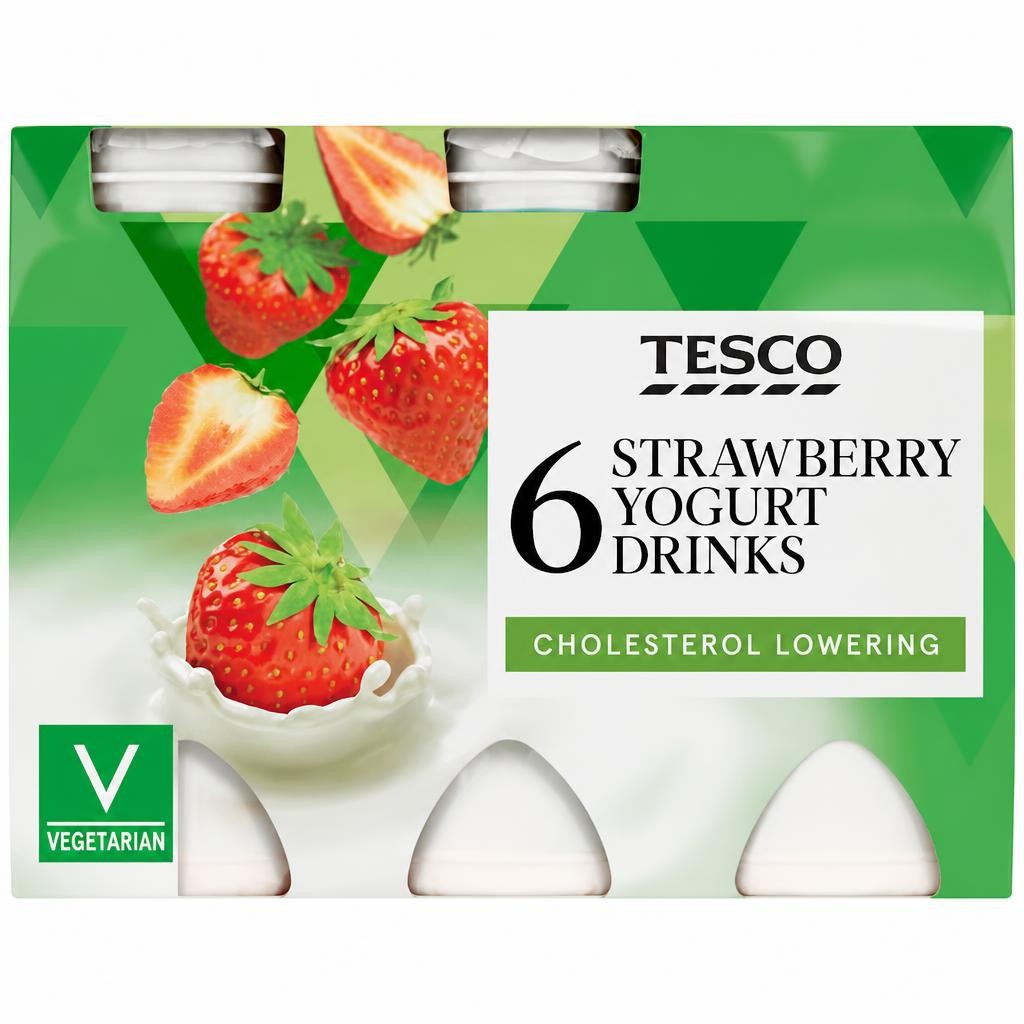 Tesco Cholesterol Reducing Strawberry Yogurt Drink 6 X100g