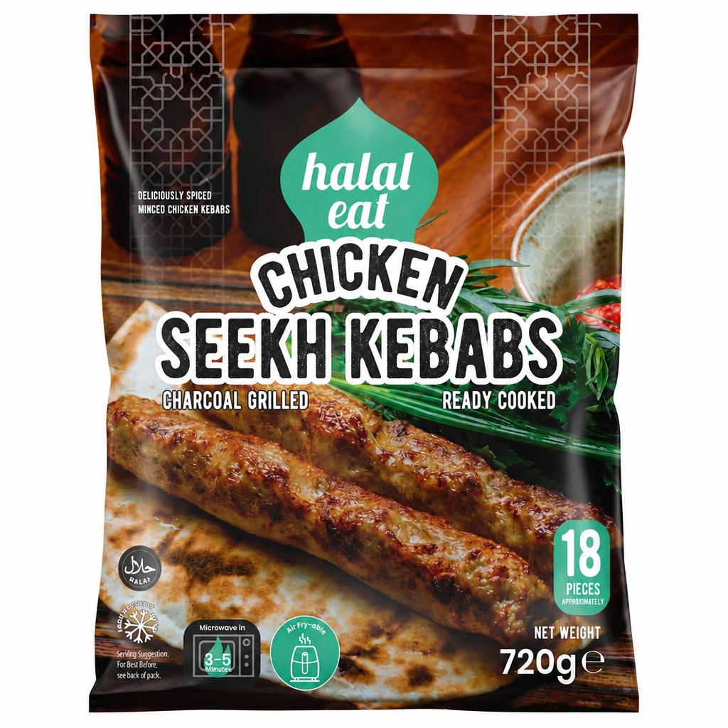 Halal Eat Chicken Seekh Kebab 18 Pieces 720g