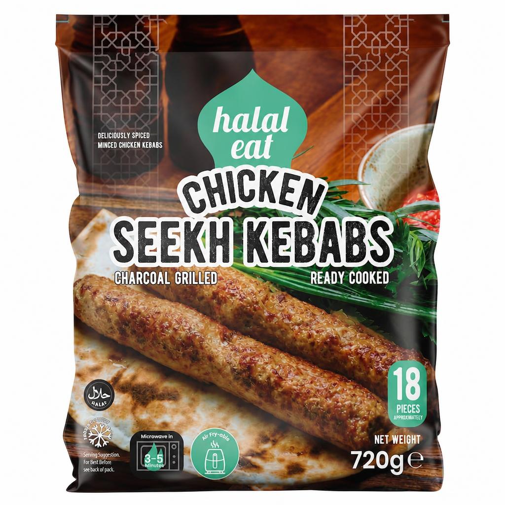 Halal Eat Chicken Seekh Kebab 18 Pieces 720g