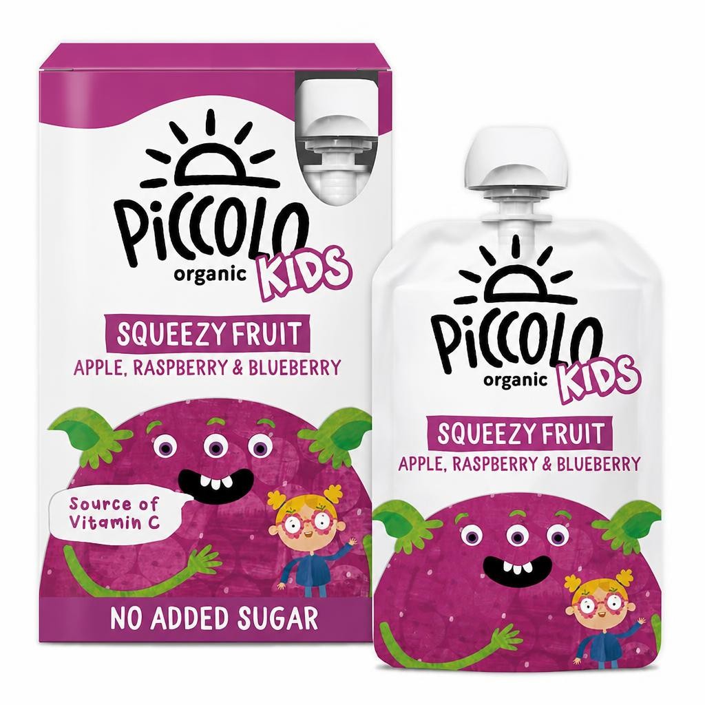 Piccolo Organic Squeezy Fruit Apple Raspberry & Blueberry 4X90g