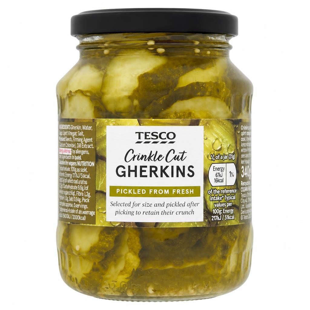 Tesco Crinkle Cut Gherkins 340G