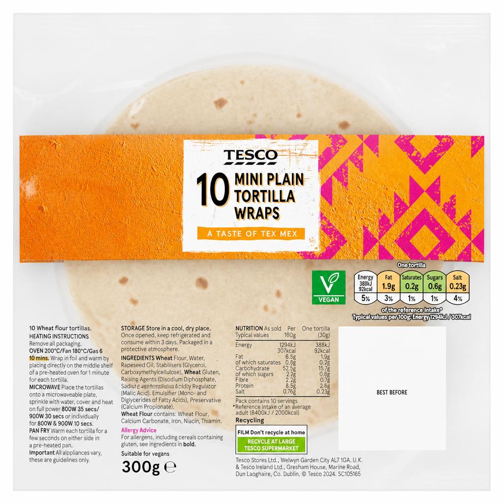 Tesco Mini Plain Tortillas X10 300G