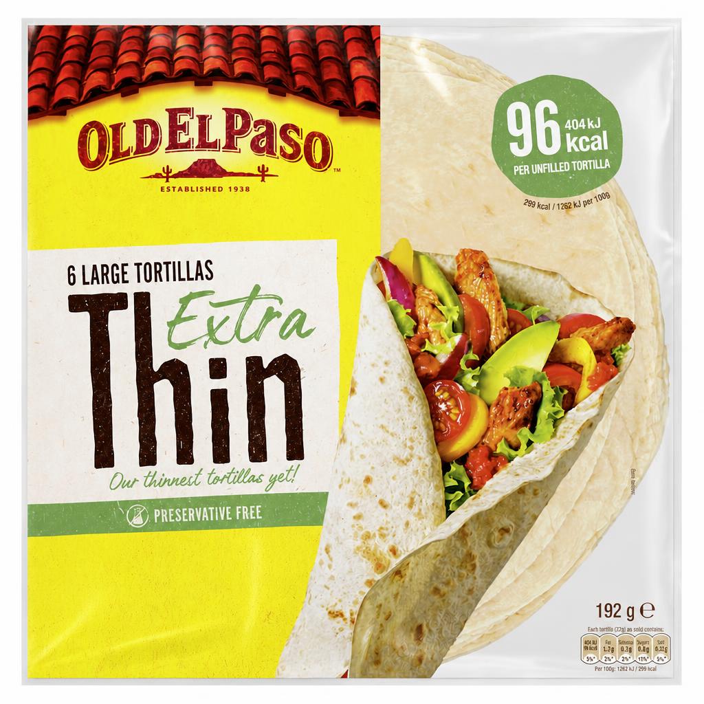 Old El Paso Extra Thin Large Tortilla Wraps 192g
