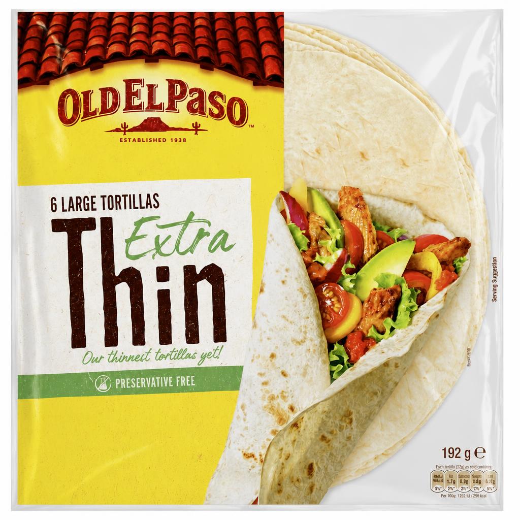 Old El Paso Extra Thin Large Tortilla Wraps 192g