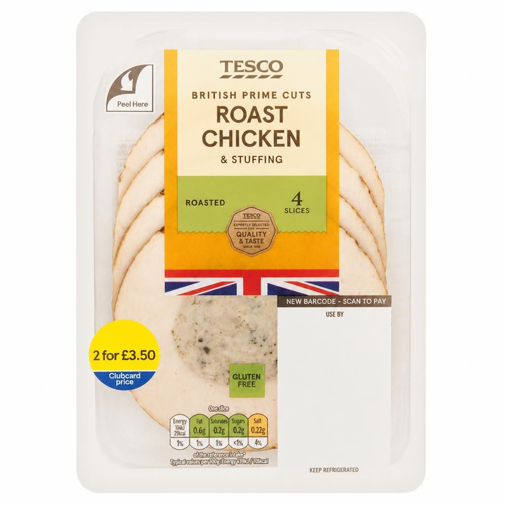 Tesco Prime Cuts Roast Chicken & Stuffing 4 Slices 100G