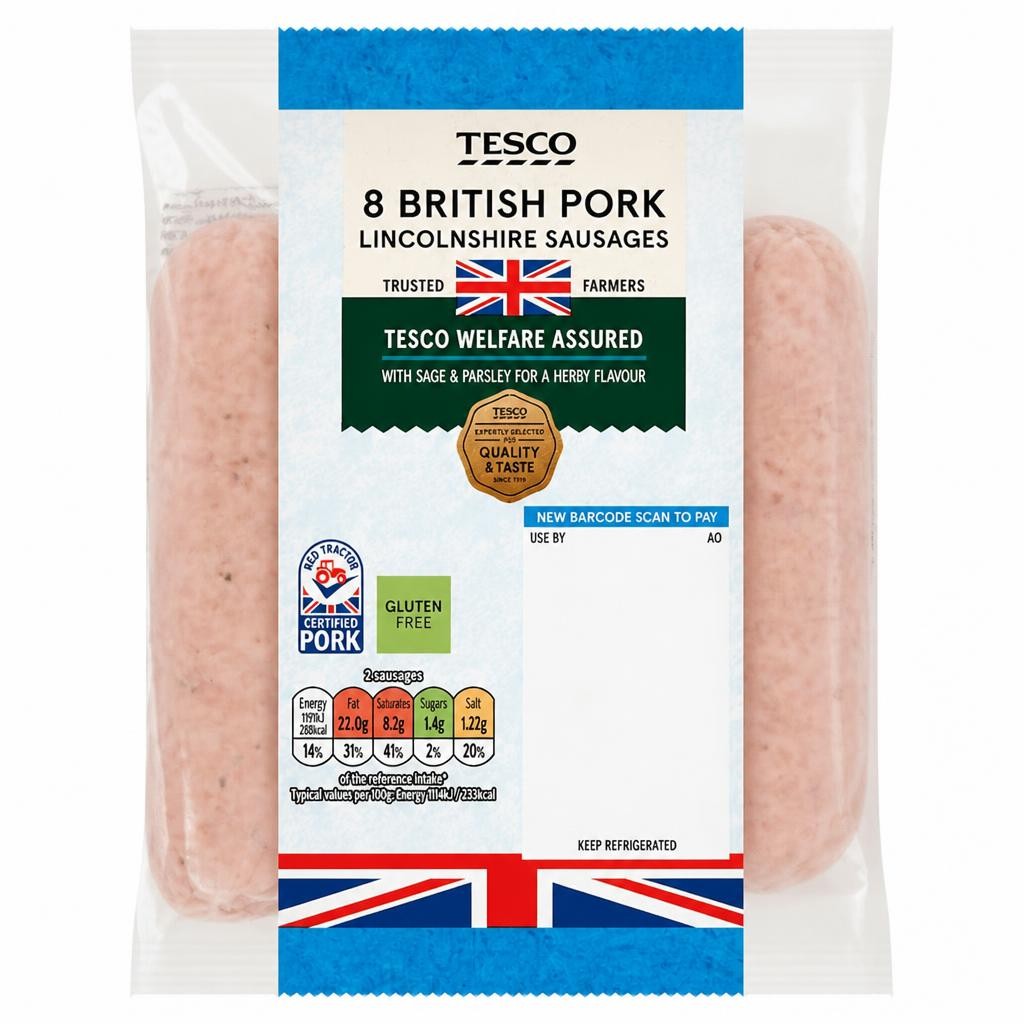 Tesco British Lincolnshire Sausages 8 Pack 454G