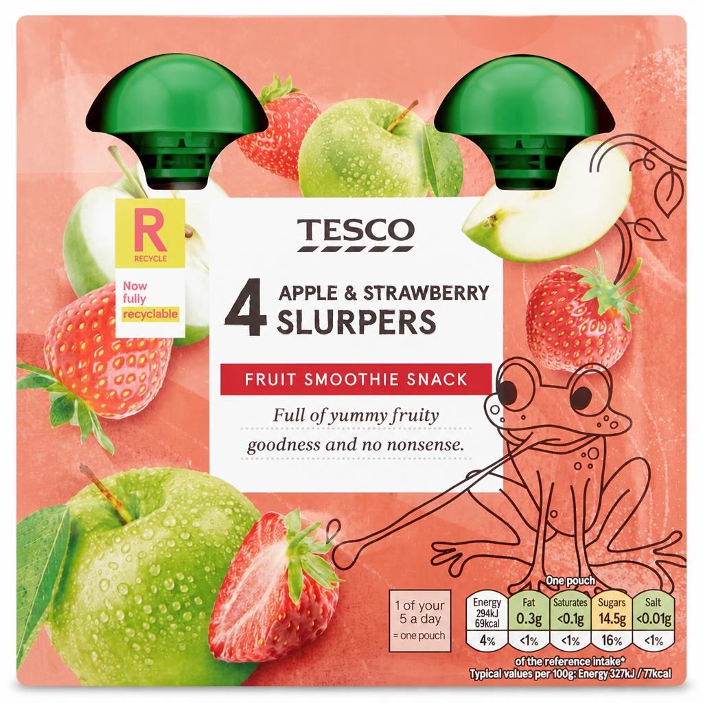 Tesco Apple & Strawberry Fruit Slurpers 4X90g