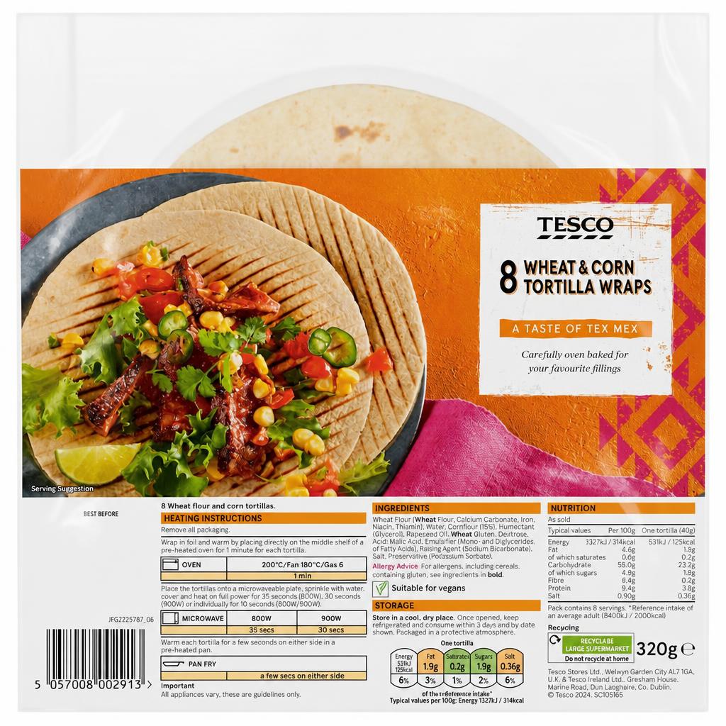 Tesco Wheat & Corn Tortillas X8 320G