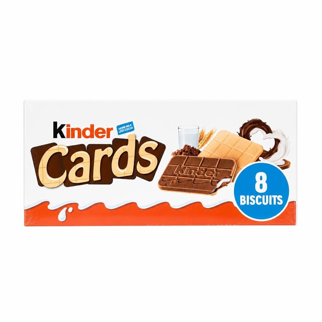 Kinder Cards Cocoa and Milk Biscuit Wafers Multipack, 8x12.8g