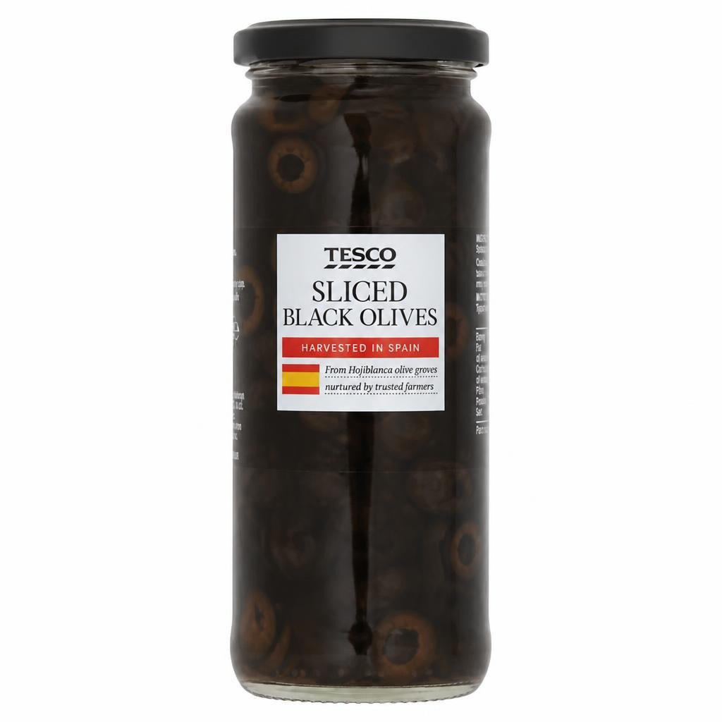 Tesco Sliced Black Olives In Brine 340G
