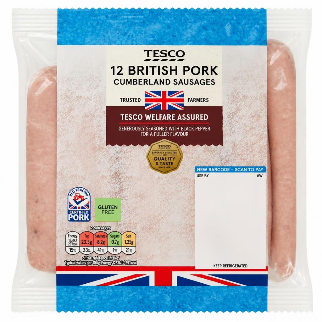Tesco British Cumberland Sausages 12 Pack 681G
