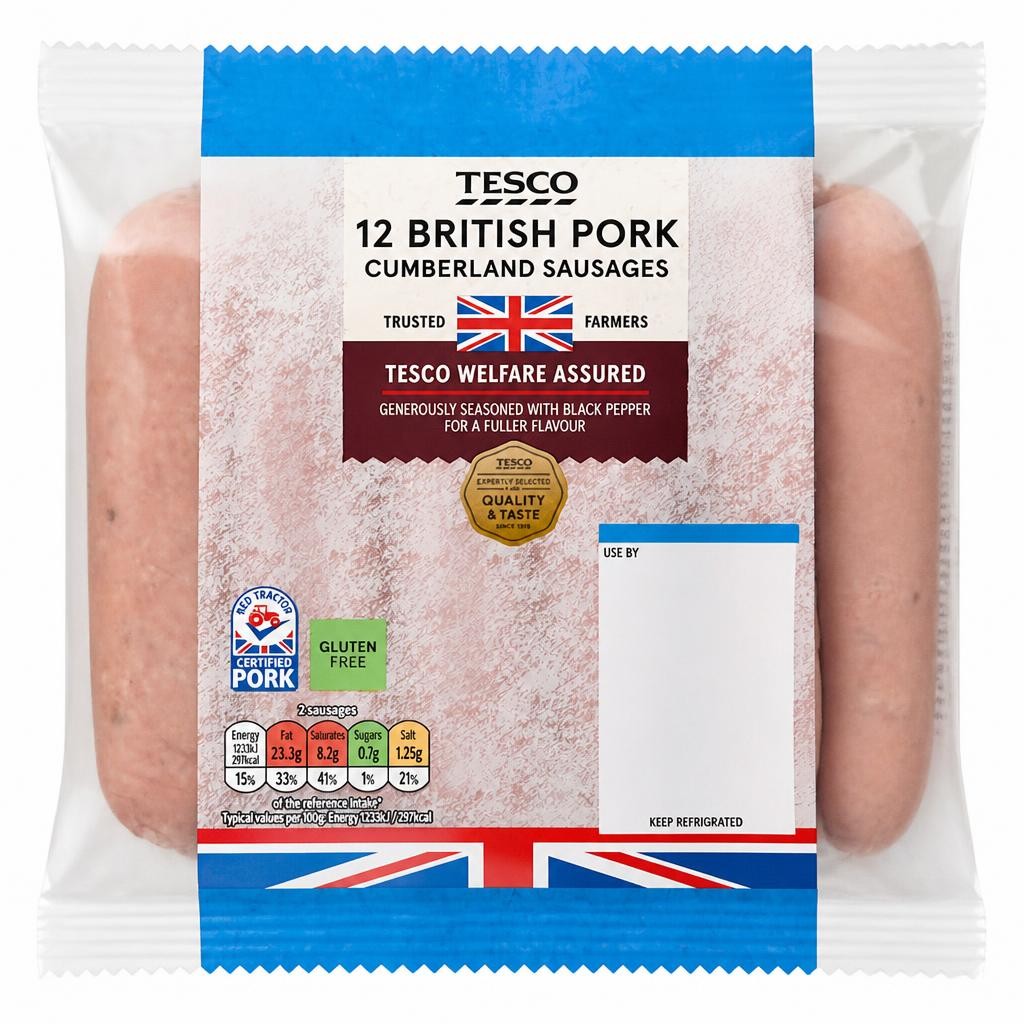 Tesco British Cumberland Sausages 12 Pack 681G