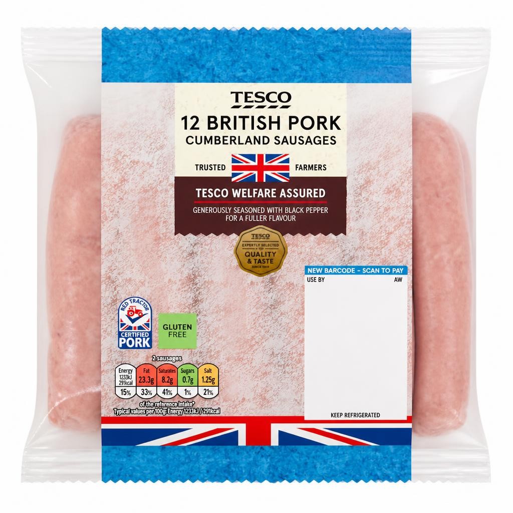 Tesco British Cumberland Sausages 12 Pack 681G