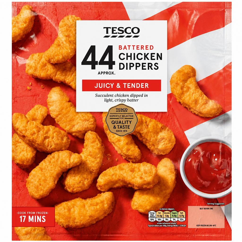 Tesco 44 Battered Chicken Dippers 1Kg