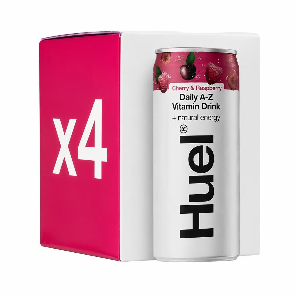Huel Daily A-Z Cherry & Raspberry Sparkling Multivitamin Energy Drink 4 x 330ml