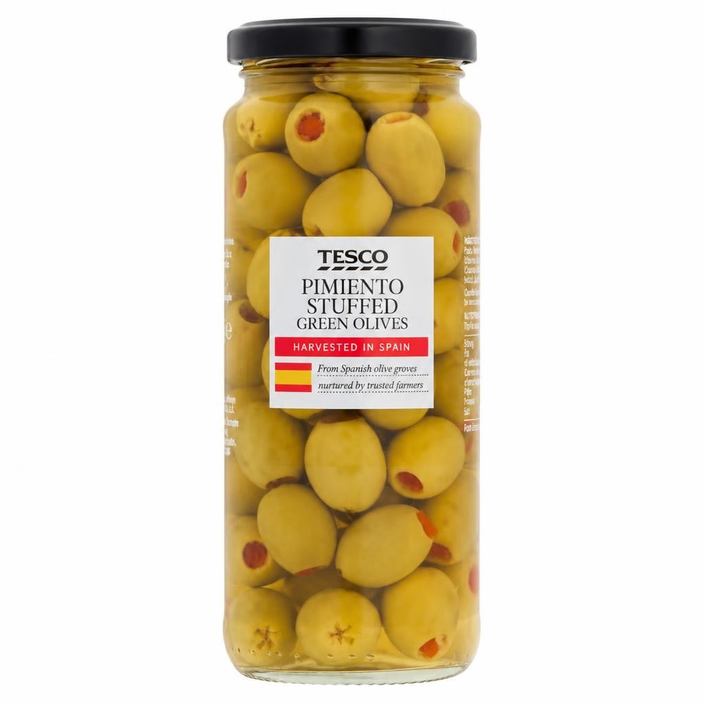 Tesco Pimiento Stuffed Olives In Brine 340G