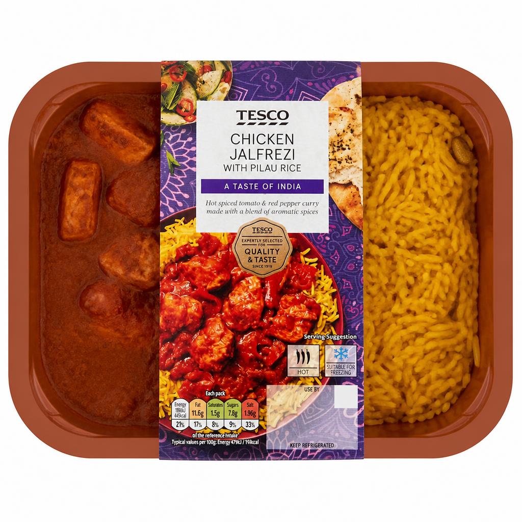 Tesco Chicken Jalfrezi & Pilau Rice 400G