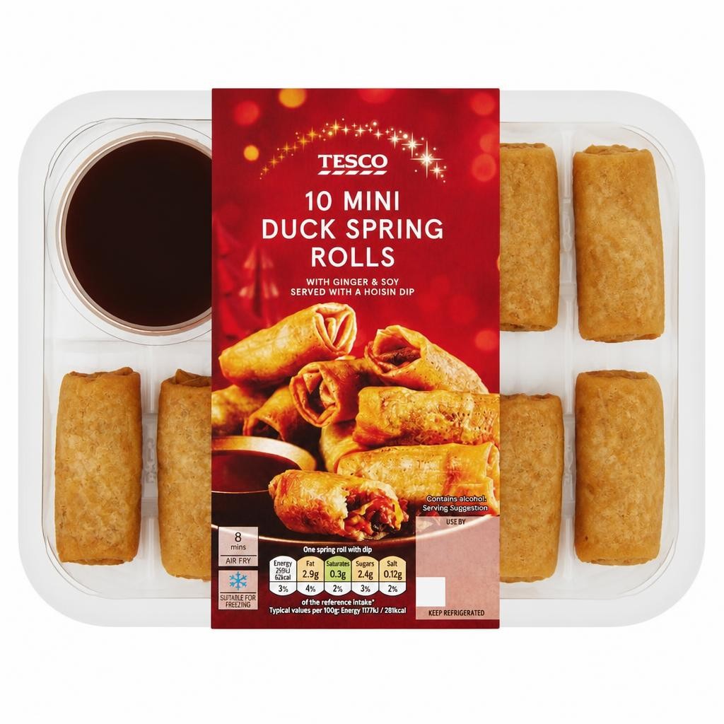Tesco 10 Mini Duck Spring Roll With Hoisin Dip 220G