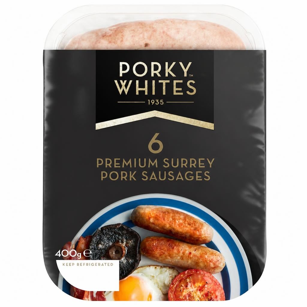 Porky Whites 6 Premium Surrey Pork Sausages 400g