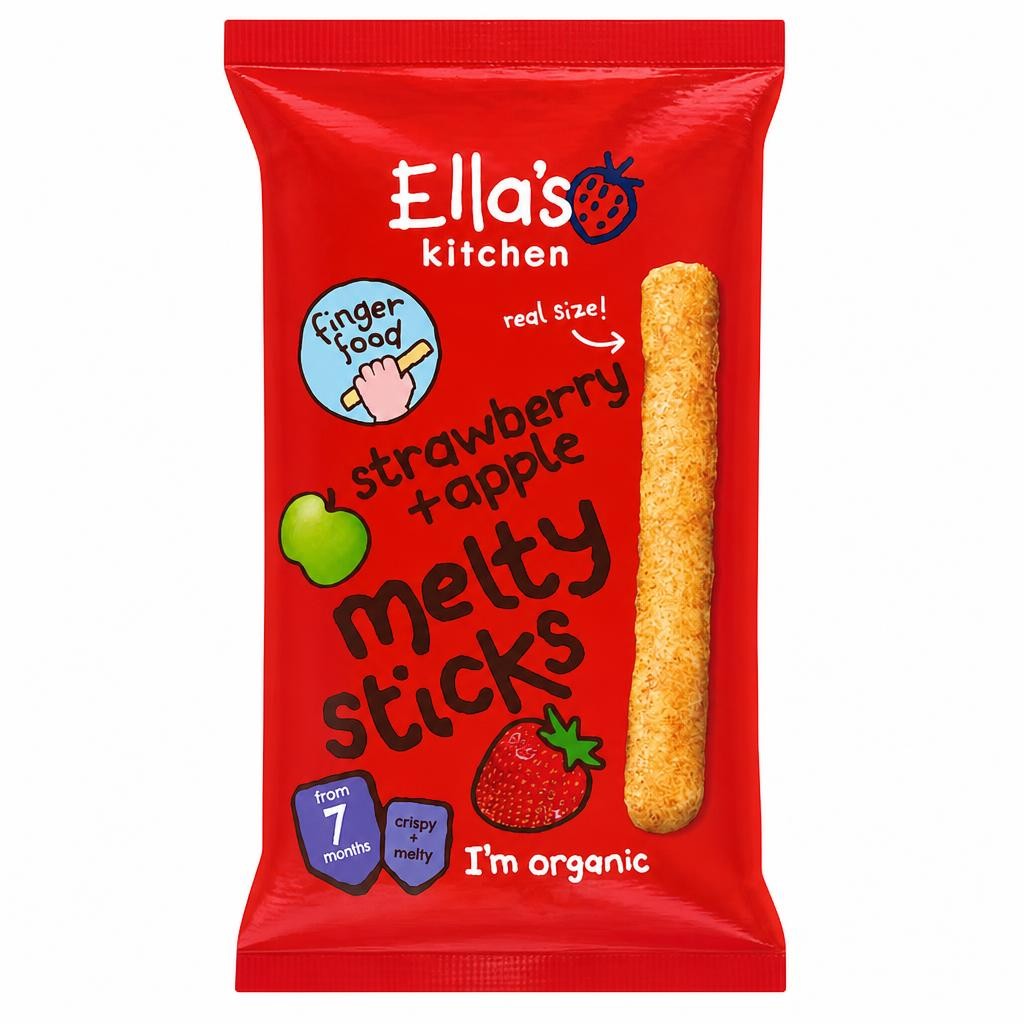 Ella's Kitchen Organic Strawberry + Apple Melty Sticks Baby Snack 7m+ 16g