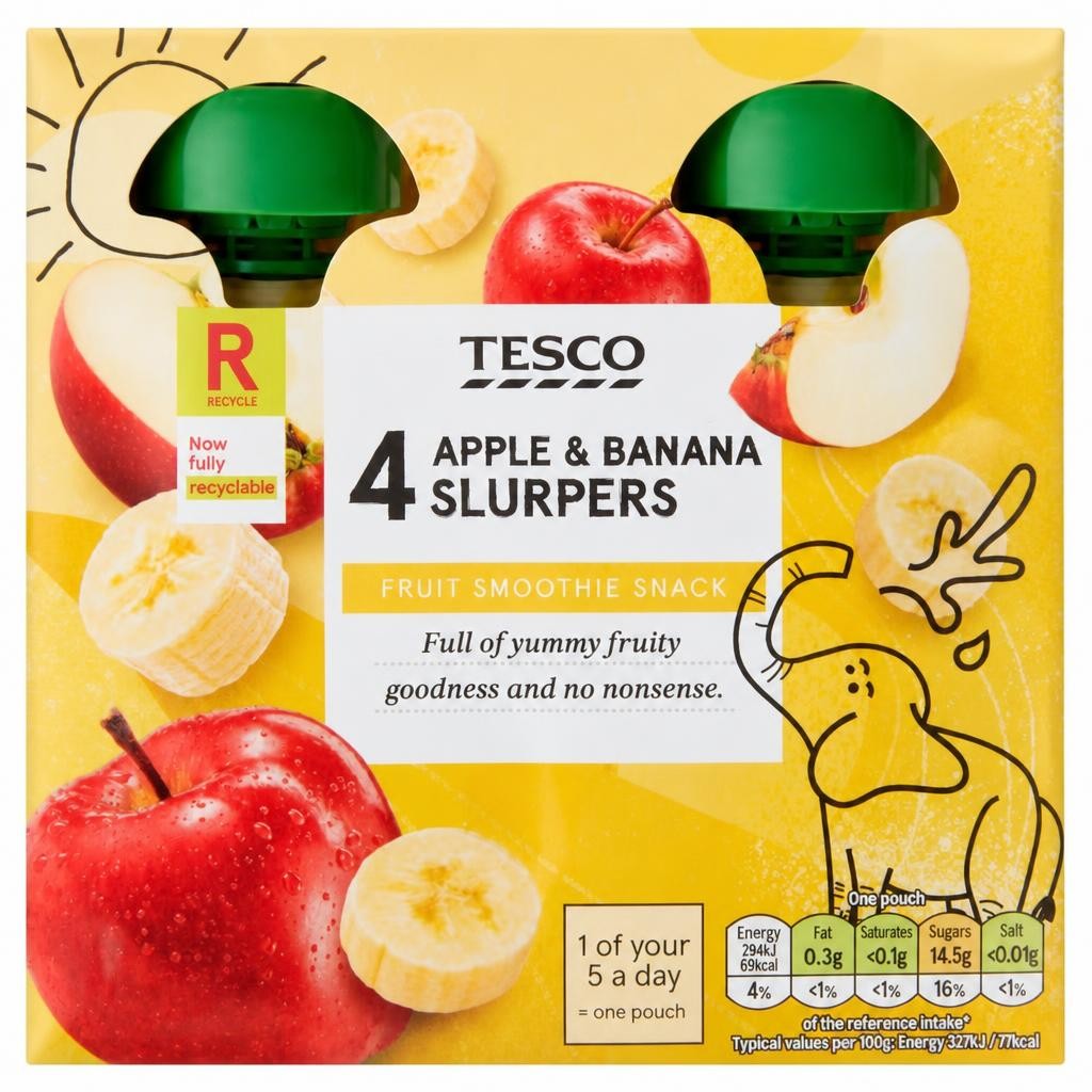 Tesco Apple & Banana Fruit Slurpers 4X90g