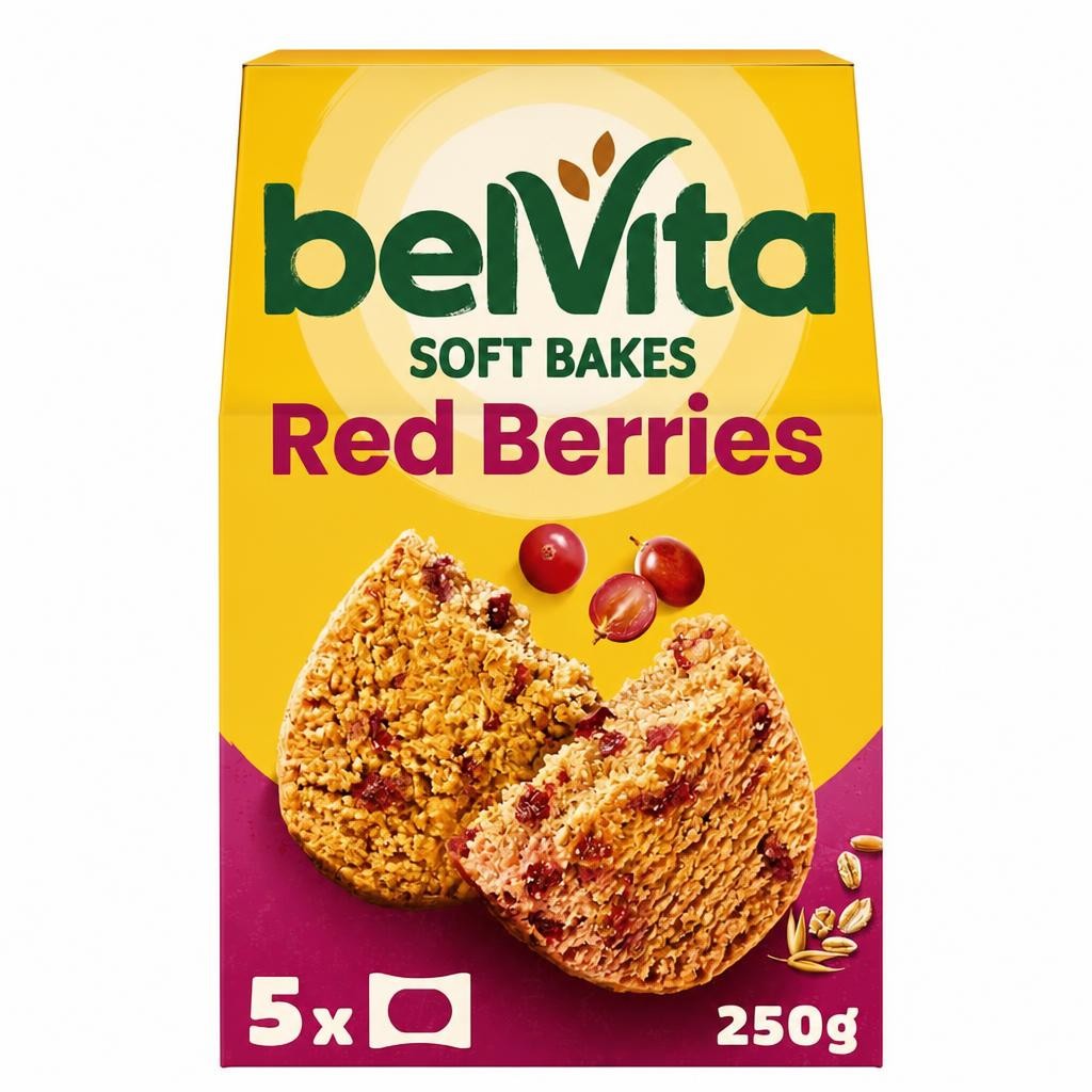 Belvita Breakfast Soft Bakes Red Berries Cereal Snack Bars Pack 5 x 50g