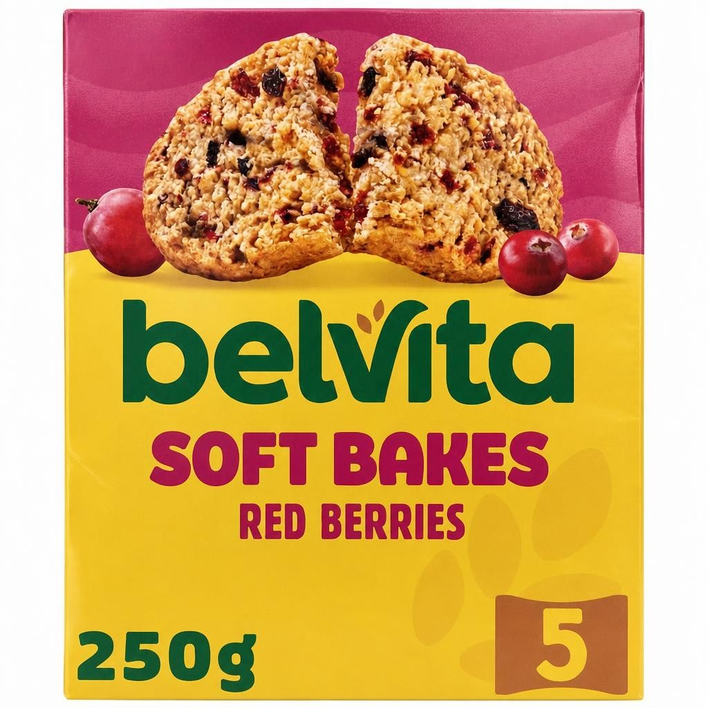 Belvita Breakfast Soft Bakes Red Berries Cereal Snack Bars Pack 5 x 50g