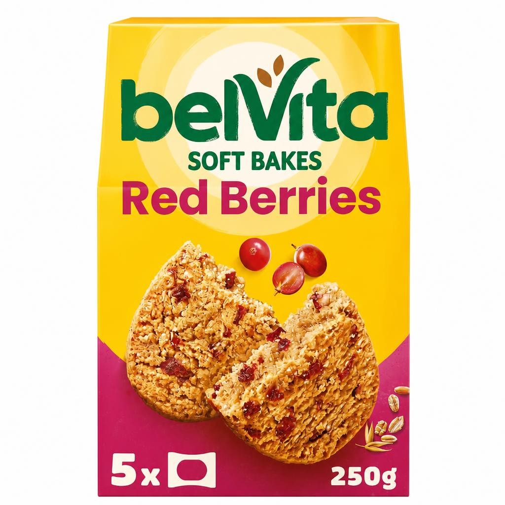 Belvita Breakfast Soft Bakes Red Berries Cereal Snack Bars Pack 5 x 50g