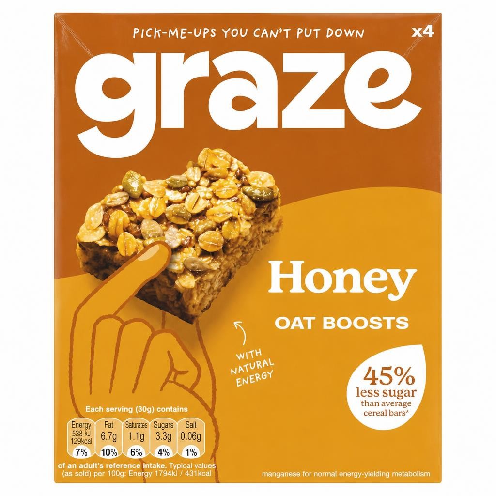 Graze Honey Oat Boost Flapjack Snack 4x30G