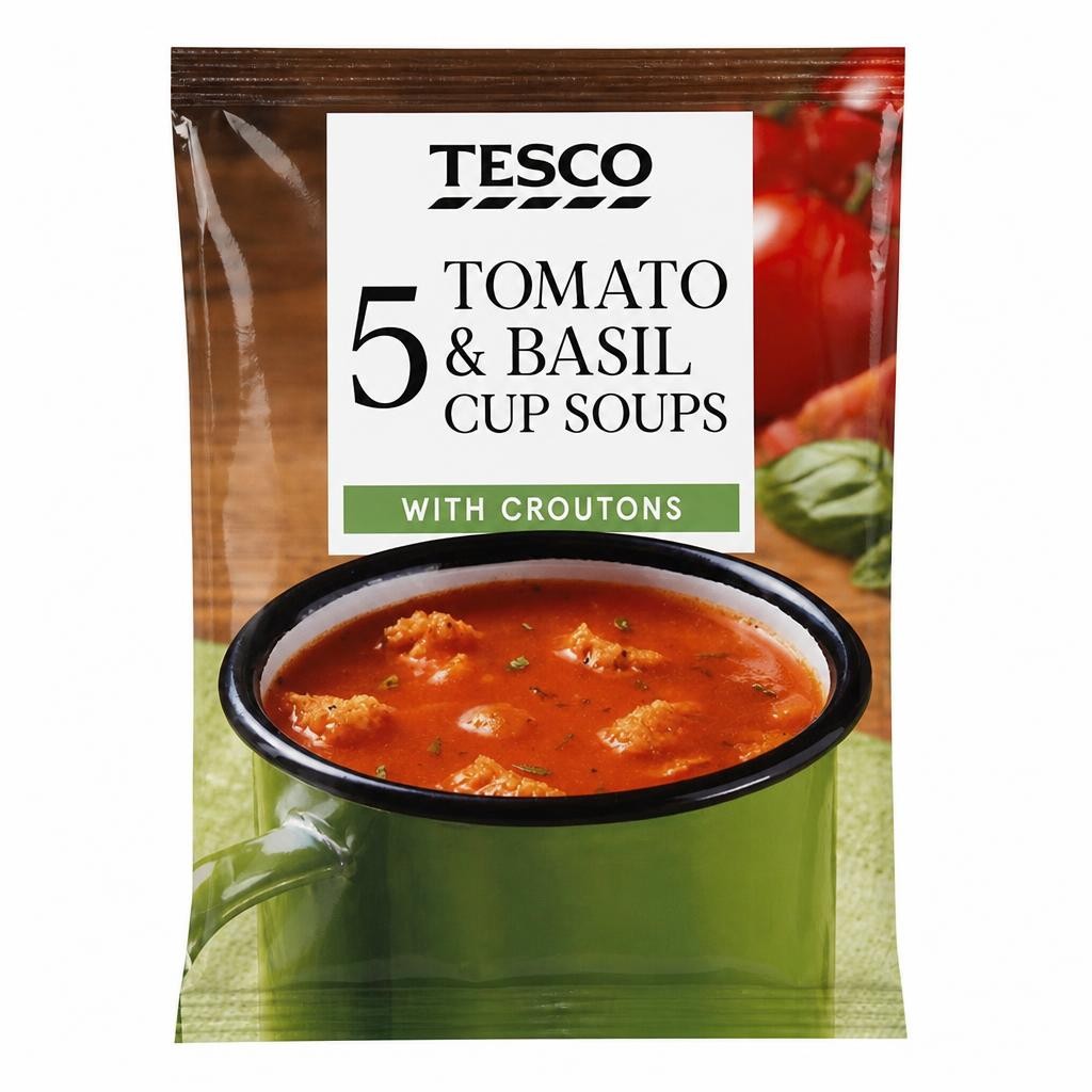 Tesco Tomato & Basil Cup Soup with Croutons 5 x 24g (120g)