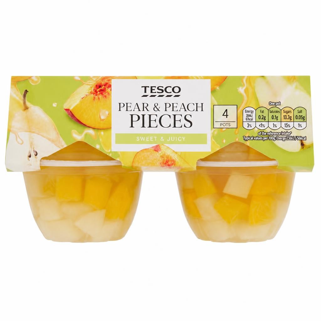 Tesco Pear And Peach Pieces 4X120g