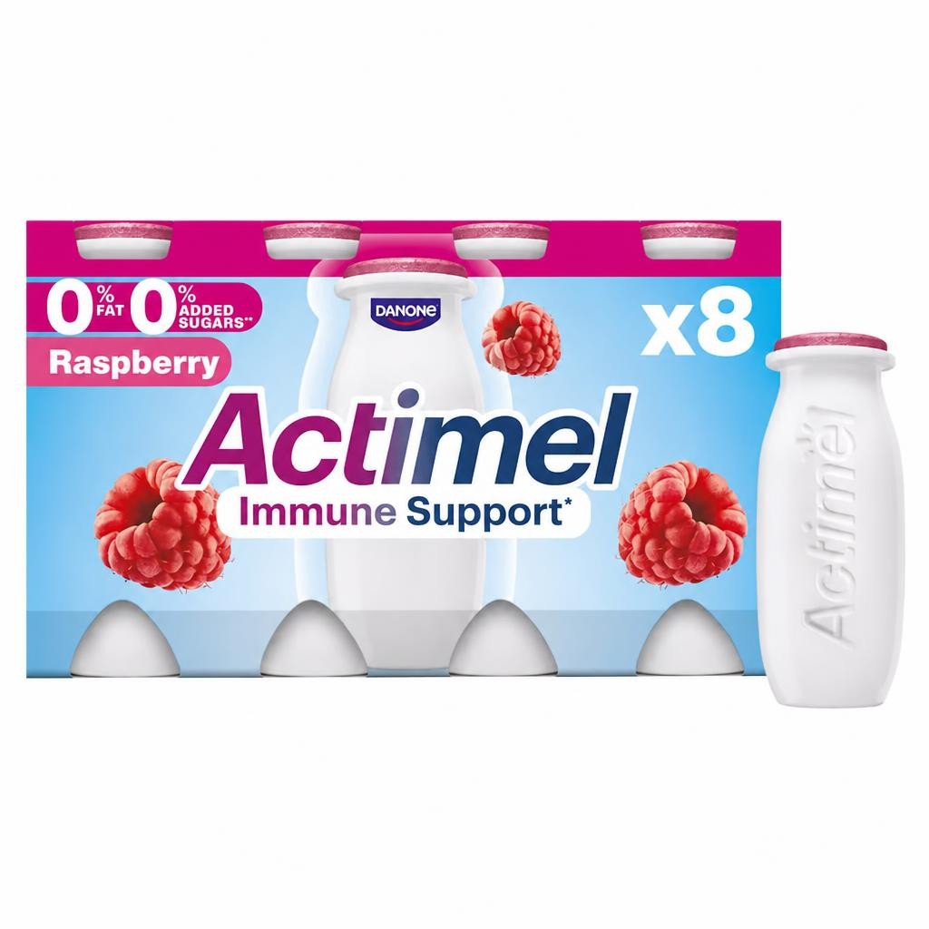 Actimel Raspberry Fat Free Immunity Live Yoghurt Drink Multipack 8X100g