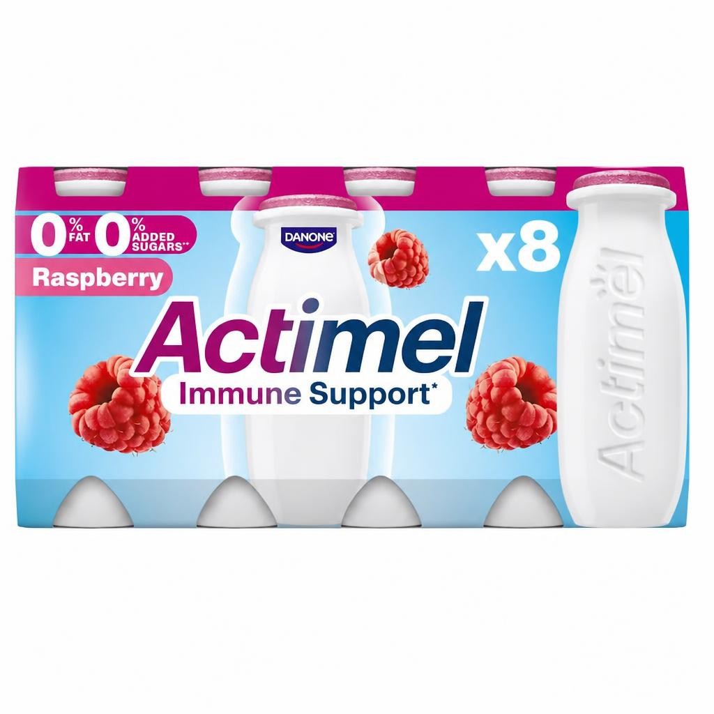 Actimel Raspberry Fat Free Immunity Live Yoghurt Drink Multipack 8X100g
