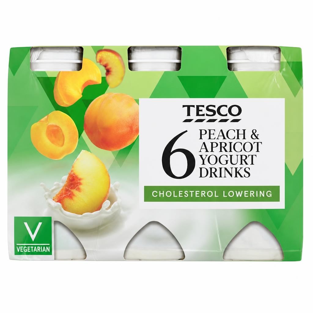Tesco Cholesterol Lowering Peach & Apricot Yogurt Drinks 6 x 100g