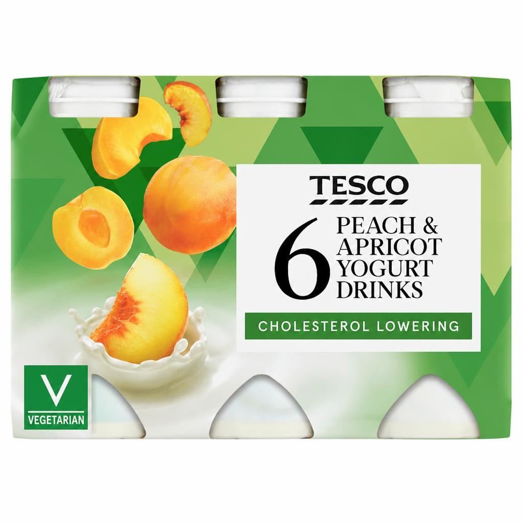 Tesco Cholesterol Lowering Peach & Apricot Yogurt Drinks 6 x 100g