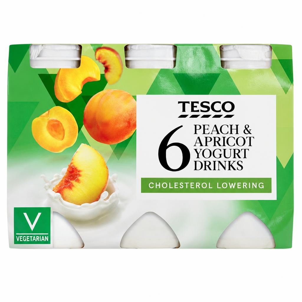 Tesco Cholesterol Lowering Peach & Apricot Yogurt Drinks 6 x 100g