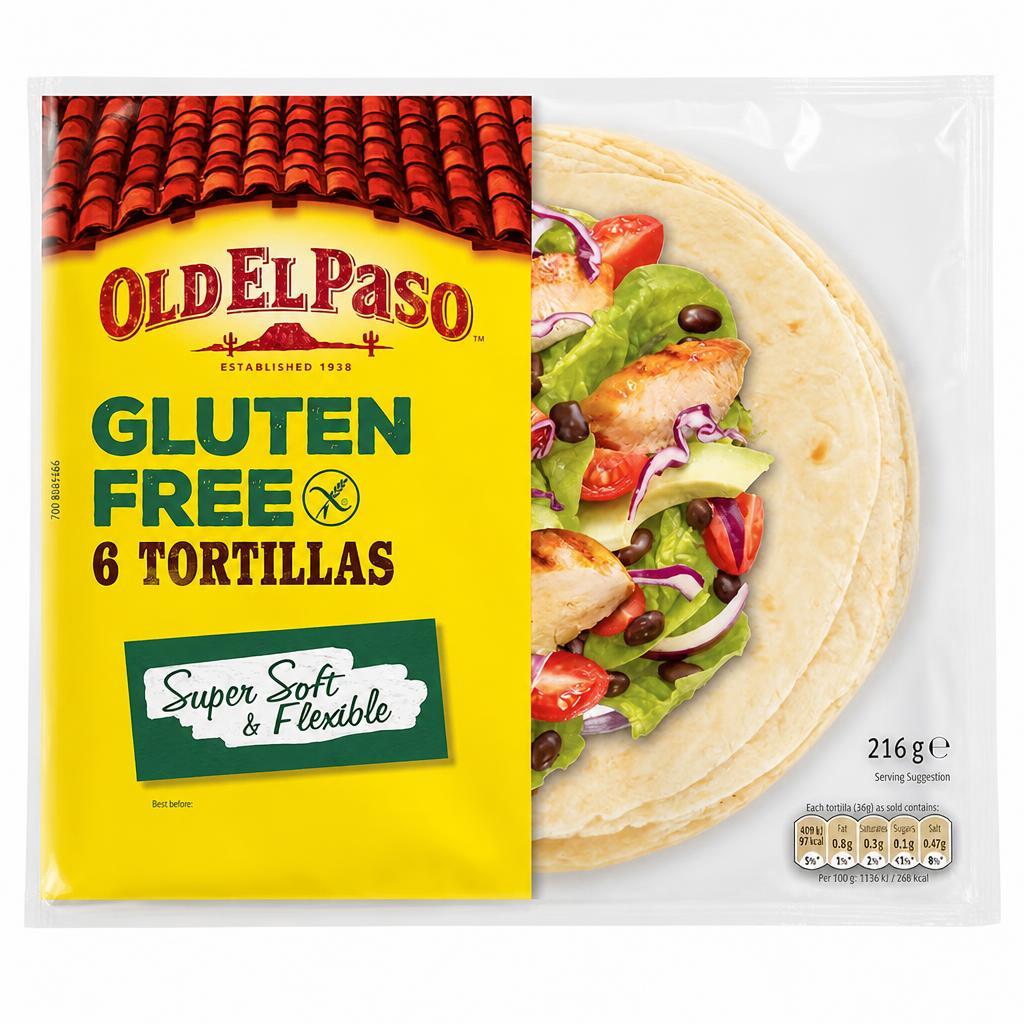 Old El Paso 6 Regular Gluten Free Tortilla Wraps 216G