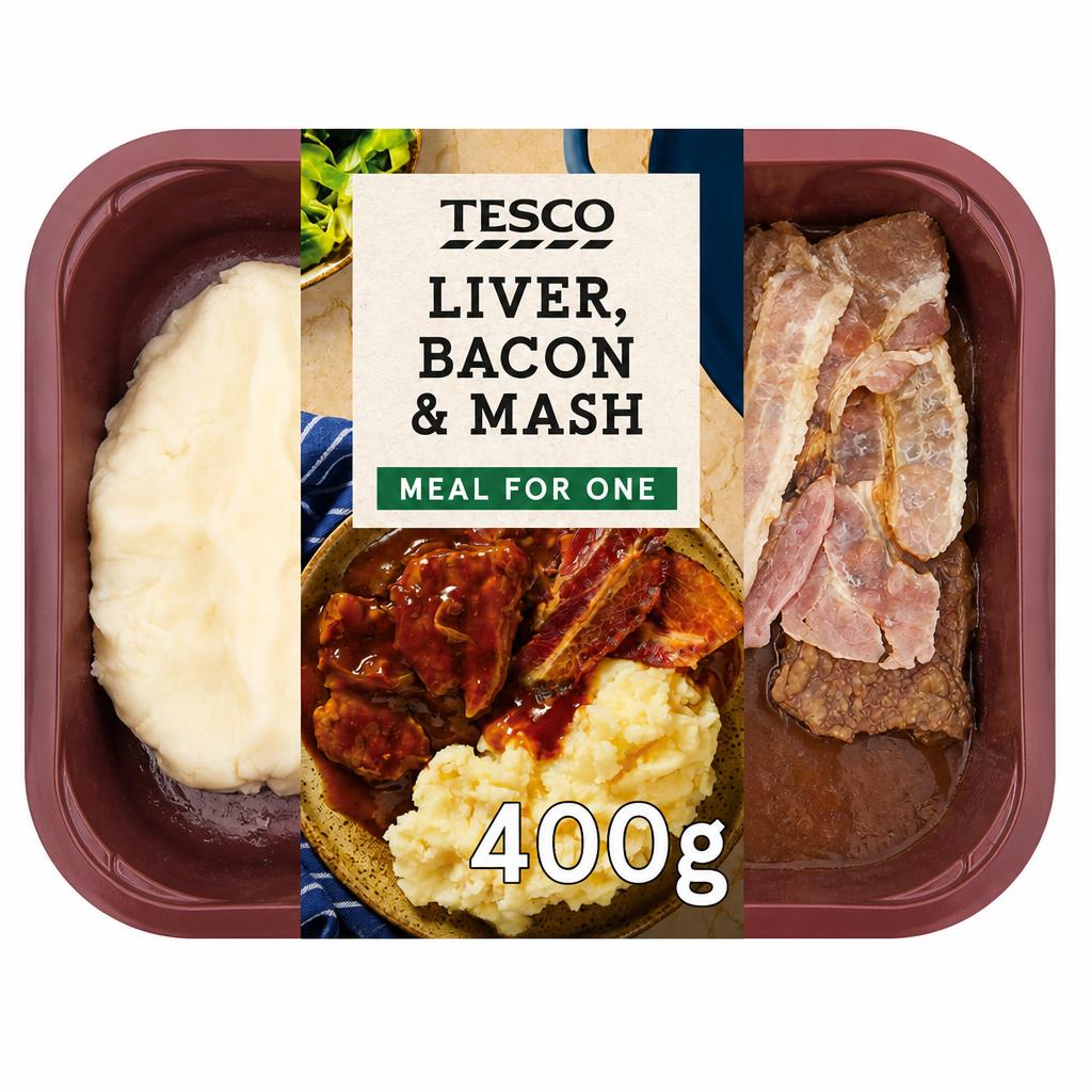 Tesco Liver, Bacon & Mash 400G